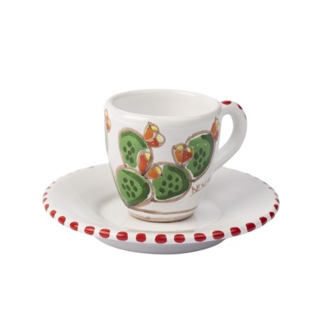Coffee cup with saucer Folk Pricly Pear Ceramiche De Simone Coffee cup with saucer Folk Pricly Pear Ceramiche De Simone